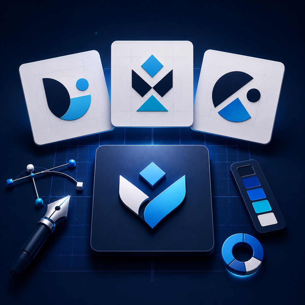 Modern minimalist logo design service with three abstract concepts by Corento